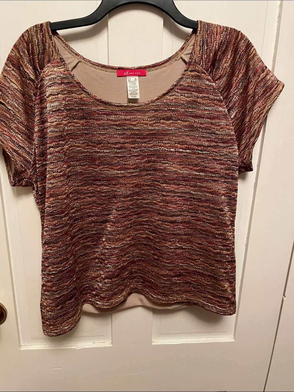 Anne Klein Multi-Tone Rust Scoop Neck Short Sleeve Top XL